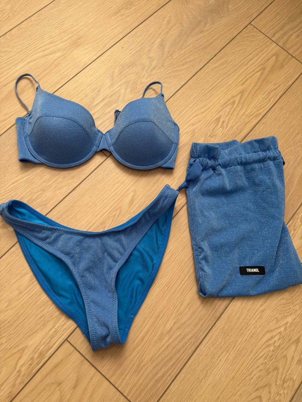 triangl swimwear Blue Shimmer Bikini small++ top large bottoms